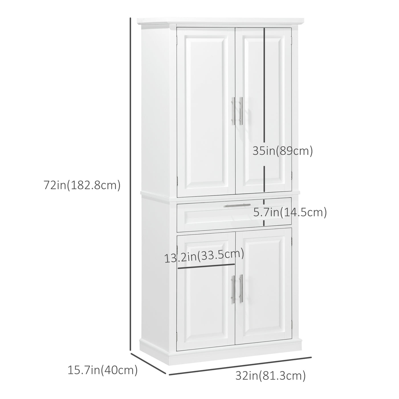 72" Kitchen Pantry Cabinet, Freestanding Storage Cabinet, 4-Door Cabinet with Drawer and Adjustable Shelves, White