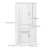 72" Kitchen Pantry Cabinet, Freestanding Storage Cabinet, 4-Door Cabinet with Drawer and Adjustable Shelves, White