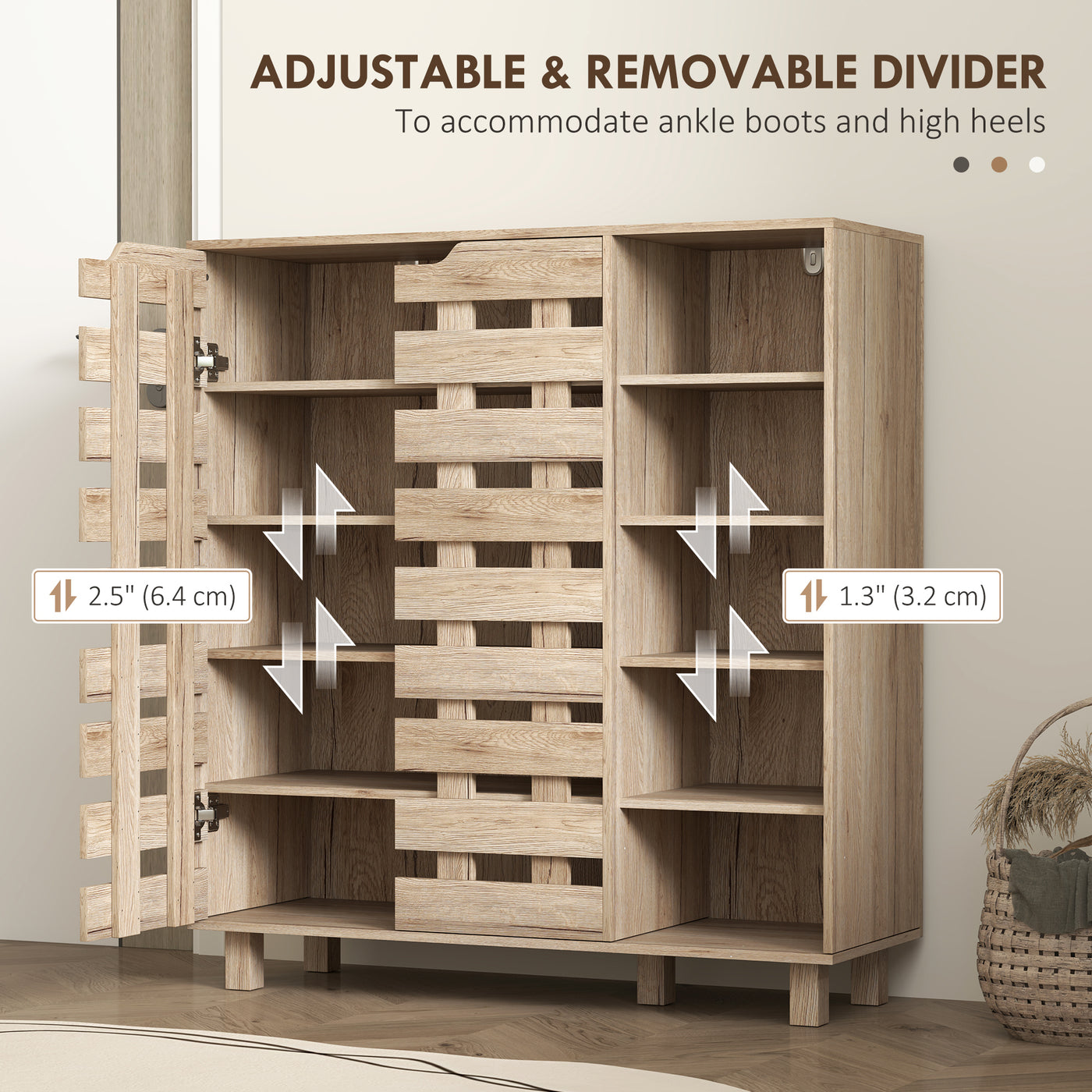 Shoe Cabinet, 21 Pair Shoe Storage Cabinet Organizer with 5-tier Double Door Cabinet and 5-tier Open Shelves, Beige
