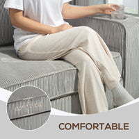 Three Seater Sofa, Fabric 3 Seater Couch with Spring Cushion and Cup Holders for Living Room, Bedroom, Light Grey
