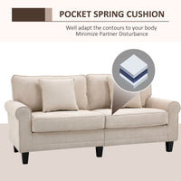 Modern 3 Seater Sofa, Corduroy Fabric 3 Seater Couch with Pine Wood Legs and Rolled Armrests for Living Room, Beige