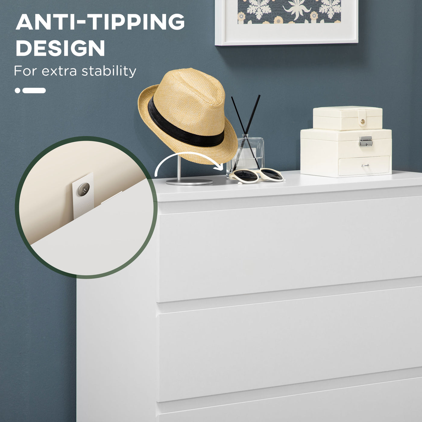 Dresser for Bedroom with 5 Drawers, Modern Chest of Drawers for Living Room, Closet, Hallway, White