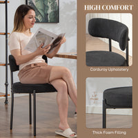 4 Pieces Kitchen Chairs, Modern Dining Chairs w/ Corduroy Upholstery and Steel Legs for Living Room, Black