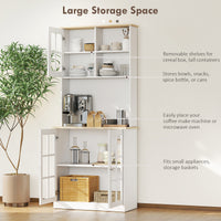Kitchen Buffet with Hutch, Storage Pantry with 3 Cabinets, 2 Open Shelves and Large Countertop, White