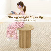 Round Side Table, Fluted Accent End Table, Narrow Nightstand for Small Spaces, Living Room, Oak