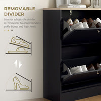 Slim Shoe Storage Cabinet, Modern Shoe Cabinet with 2 Flip Drawers and Adjustable Shelves for 8-12 Pairs, Black