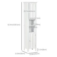 Bathroom Cabinet, Freestanding Linen Cabinet with Open Shelves, 13.8" x 11.8" x 62.4", White