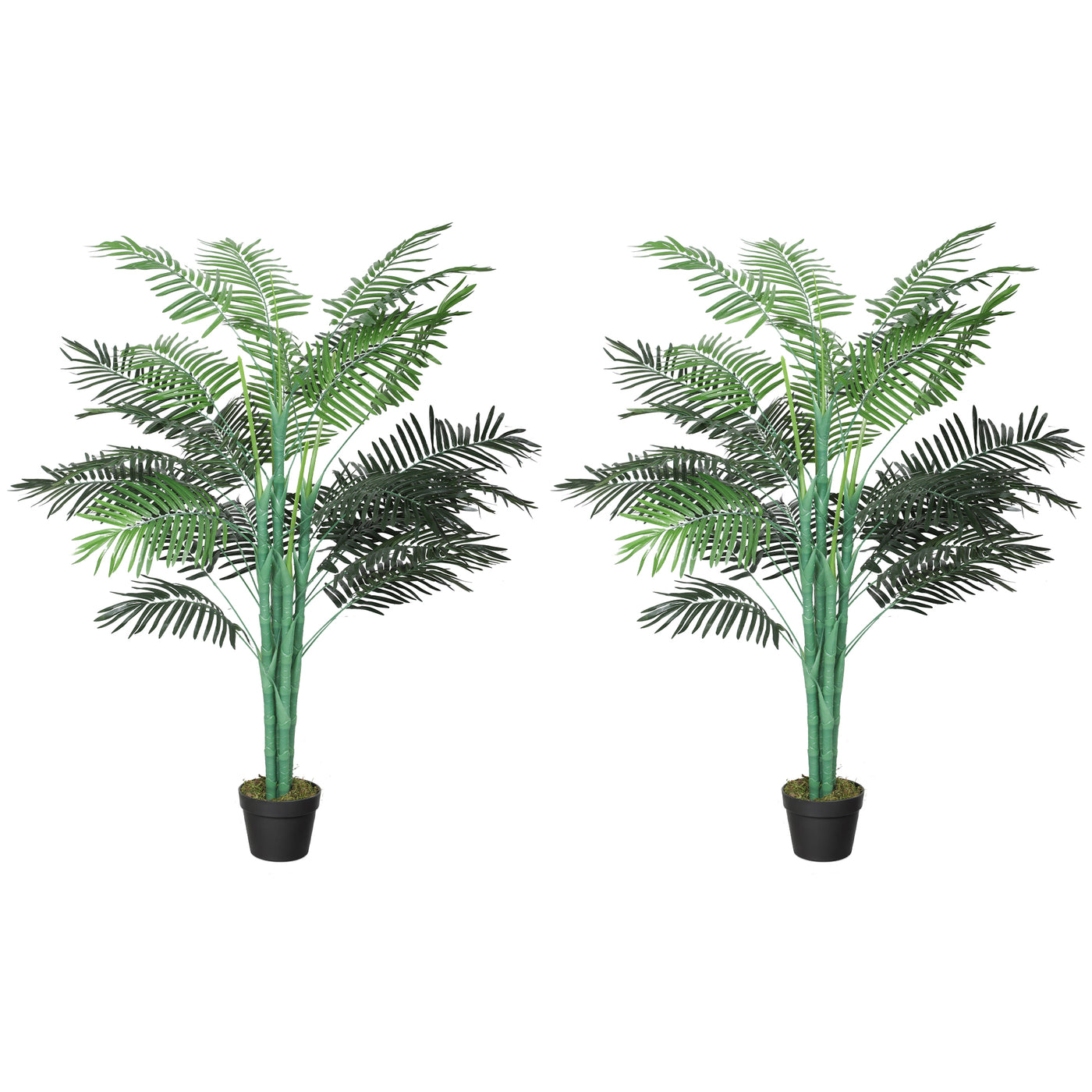 5FT Artificial Palm Tree Set of 2, Fake Tropical Tree with Lifelike Leaves, Faux Plant in Pot for Indoor Decoration, Green