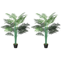 5FT Artificial Palm Tree Set of 2, Fake Tropical Tree with Lifelike Leaves, Faux Plant in Pot for Indoor Decoration, Green