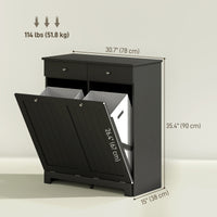 Laundry Cabinet, Tilt Out Laundry Hamper Cabinet with 2 Baskets, Bathroom Hamper Cabinet with 2 Drawers, Black