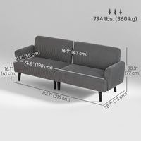 Modern Couch, 3 Seater Sofa, Corduroy Loveseat with Rubberwood Legs and Extra-Wide Seat, Grey