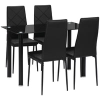 Dining Table and Chairs Set for 4, Modern 5 Pieces Kitchen Table Set with Glass Table, Padded Seat and Steel Frame