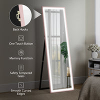 LED Mirror with Dimmable and 3 Colour Lights, 64" x 21" Rectangular Full Body Mirror for Bedroom Living Room, Pink