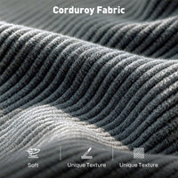 3 Seater Sofa, 74" Modern Corduroy Upholstered Couch with Thick Spring Cushions, Solid Wood Legs, Armrests, Dark Grey