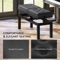 Piano Bench with Storage, Height Adjustable Piano Stool, PU Leather Tufted Keyboard Seat, Black