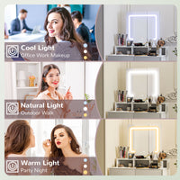 Makeup Vanity Desk with Mirror and LED Lights, for Bedroom, Modern Dressing Table with Drawers, Compartments, White