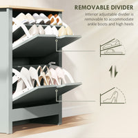 Shoe Storage Cabinet with 2 Flip Drawers and Adjustable Shelves for 8–12 Pairs of Shoes, Light Grey