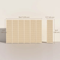 Woven Bamboo Room Divider, 6 Panel Folding Indoor Privacy Screens for Home Office, Natural Wood