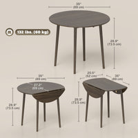 Folding Dining Table, Round Drop Leaf Kitchen Table for Small Spaces with Wood Legs, Distressed Grey