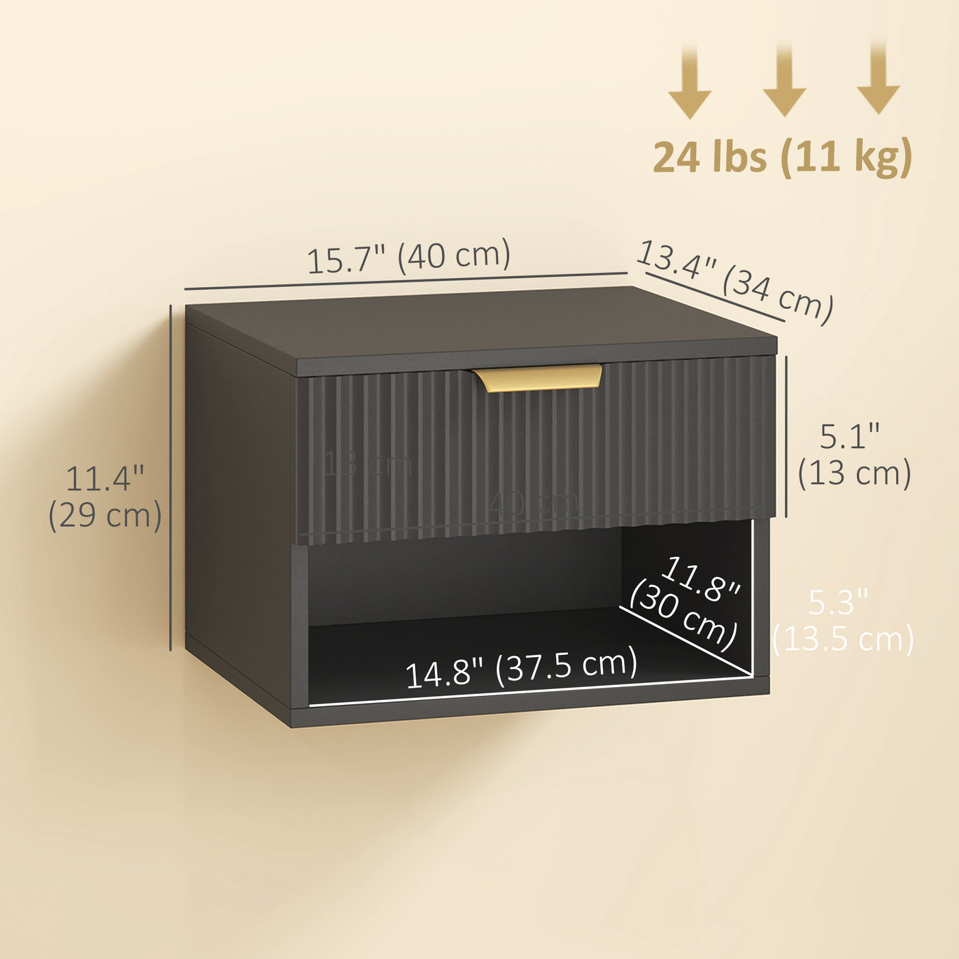 Floating Nightstands, Wall Mounted Bedside Tables Set of 2 with Drawer and Open Shelf, Black