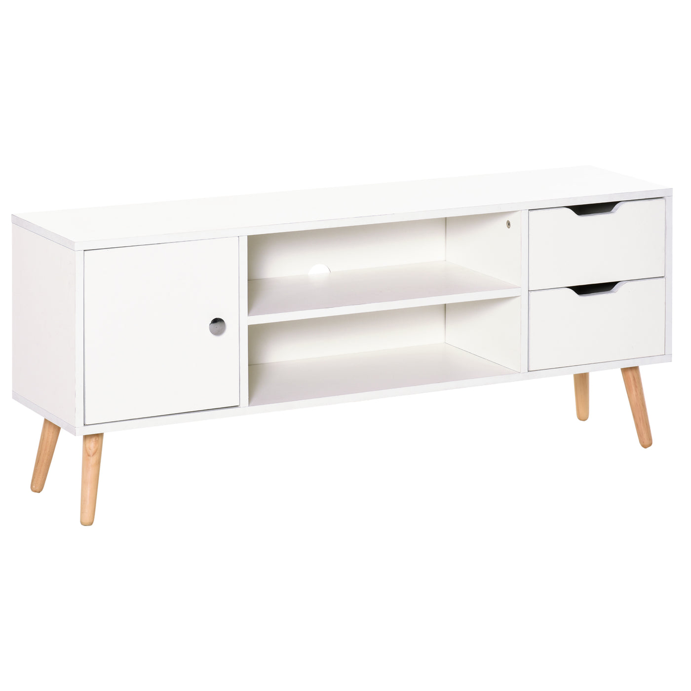 TV Stand for TVs up to 50", TV Cabinet with Shelves, Drawers and Cable Hole, Entertainment Unit for Living Room, White