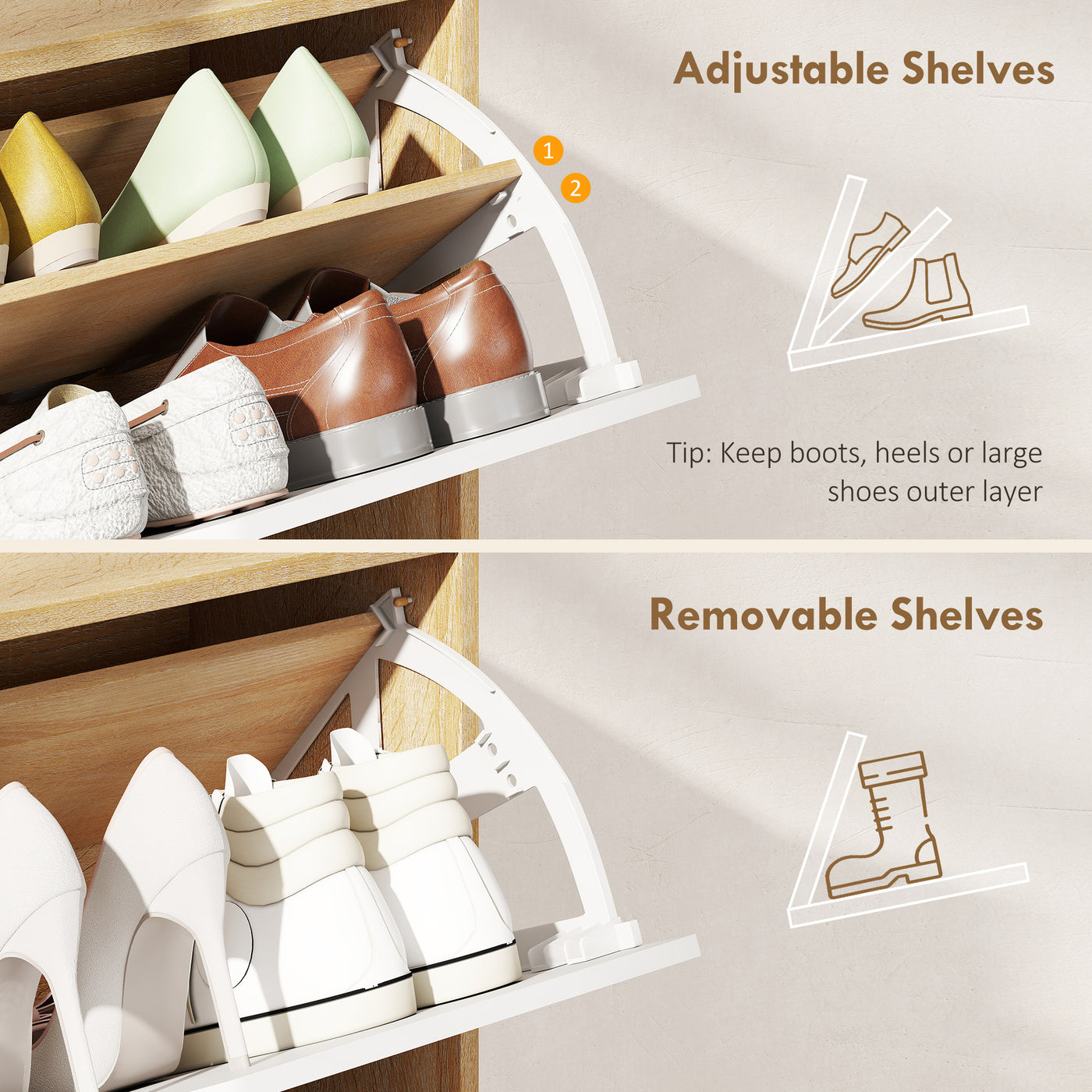 Narrow Shoe Cabinet, Shoe Storage Cabinet with 4 Flip Drawers and Adjustable Shelves for 16 Pairs of Shoes, White