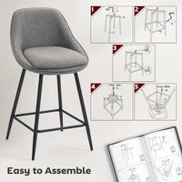 26" Counter Height Barstools Set of 2, Upholstered Swivel Bar Stools with Backrests and Armrests, Dark Grey