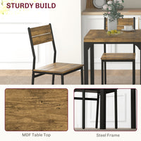 Dining Table Set for 2, 3 Piece Kitchen Table and Chairs with Metal Legs for Small Spaces, Rustic Brown