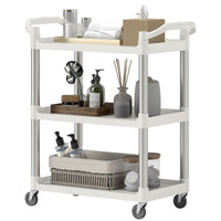 3-Tier Utility Cart Rolling Storage Trolley with 3 Shelves, Silver and White
