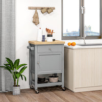 Kitchen Cart on Wheels, Rolling Kitchen Island Cart with Wood Top, Towel Rack, Drawer and Shelf for Dining Area, Grey