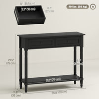 Hallway Console Table, Modern Entryway Table with 2 Drawers, Storage Shelf, Turned Legs for Living Room, Bedroom, Black