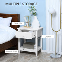 Modern Style Nightstand, Small End Table with Drawer and Storage Shelf for Bedroom, Living Room, White
