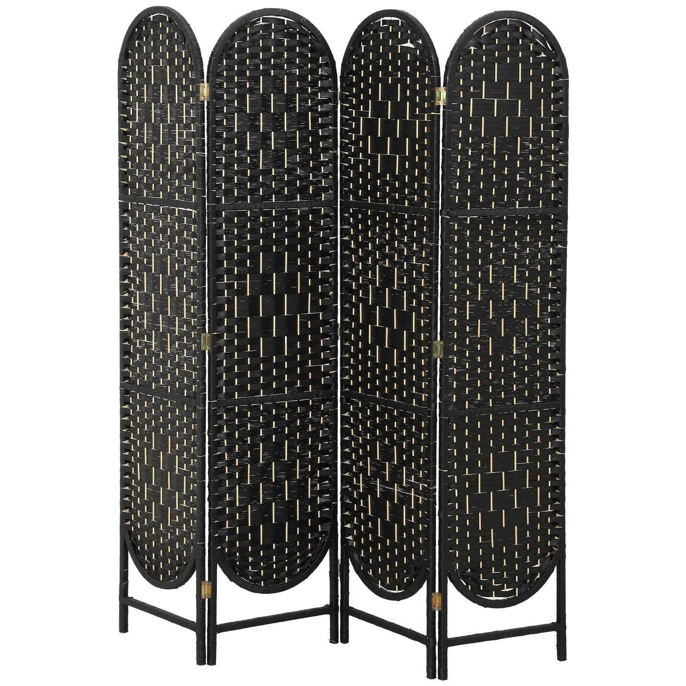 Bohemian Privacy Screen, Folding Room Divider with 4 Panels and Arched Top for Bedroom Living Room Office, Black
