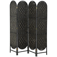 Bohemian Privacy Screen, Folding Room Divider with 4 Panels and Arched Top for Bedroom Living Room Office, Black