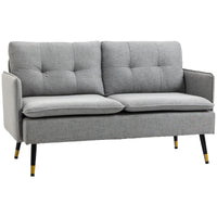 55" Loveseat Sofa, Linen Love Seat w/ S spring, Steel Legs and Button Tufting, Small Couch for Living Room, Grey