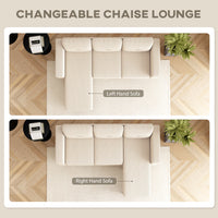 Sectional Sofa with Changeable Chaise Lounge, 3 Seat L-Shaped Sofa, Upholstered Couch for Small Space, Cream White