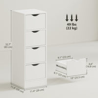 4-Drawer Bathroom Cabinet, Freestanding Narrow Storage Cabinet with Groove Handles for Small Spaces, White