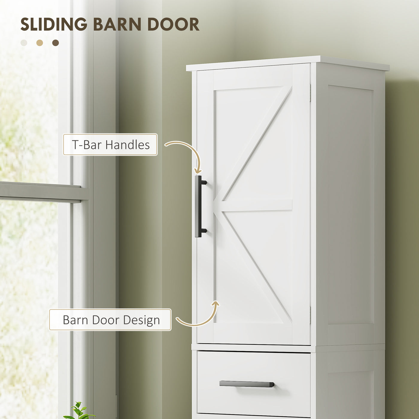 67" Tall Bathroom Cabinet, Narrow Bathroom Storage Cabinet with Drawer, Barn Doors and Adjustable Shelves, White