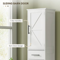 67" Tall Bathroom Cabinet, Narrow Bathroom Storage Cabinet with Drawer, Barn Doors and Adjustable Shelves, White