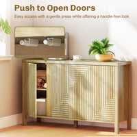 47" Buffet Cabinet with Storage, Fluted Sideboard with Push to Open Design, 2 Adjustable Shelves and 4 Doors, Natural