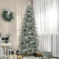 7.5 Feet Pencil Snow Flocked Artificial Christmas Tree with 880 Realistic Cypress Branches, Auto Open, Green