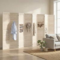 5.6 Ft. Tall 8-Panel Room Divider, Pegboard Panel Folding Privacy Screen, Partition Wall Divider for Bedroom, Natural