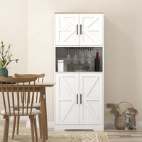 Farmhouse Kitchen Pantry, 68" Freestanding Hutch Storage Cabinet with Microwave Oven Countertop, White