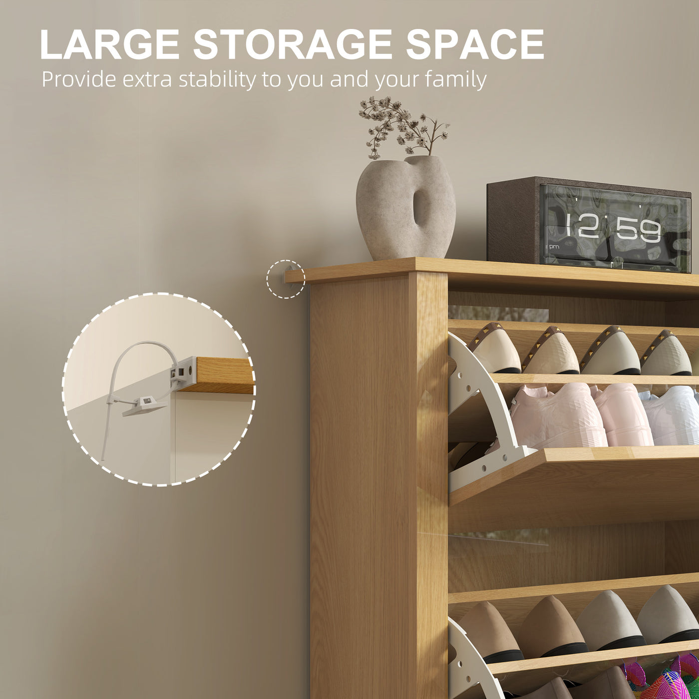 Shoe Storage Cabinet with 3 Flip Drawers and Adjustable Shelves for 12-18 Pairs of Shoes, Natural Wood