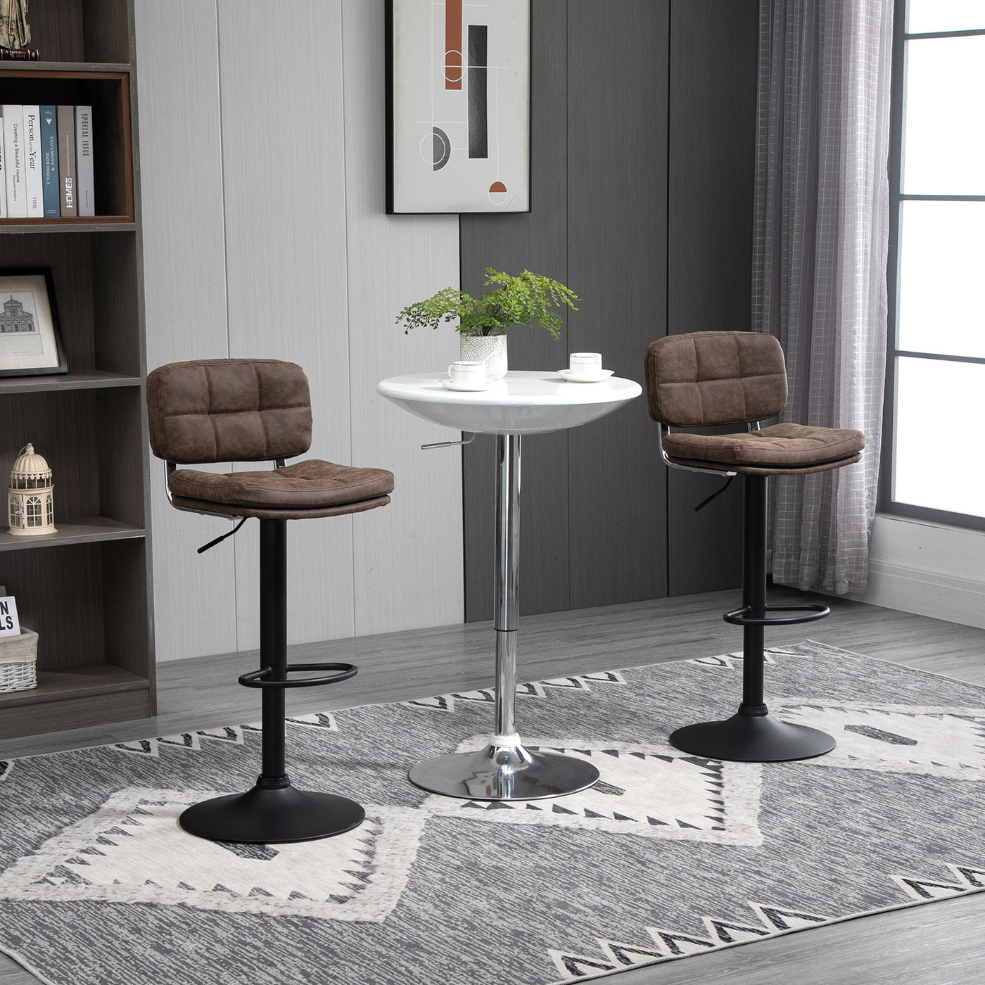 Bar Stools Set of 2, Swivel Counter Height Barstools with Adjustable Height, Back and Footrest, PU Leather Bar Chairs