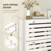 Narrow Shoe Storage Cabinet, 3 Flip Drawers, Adjustable Shelves, 18-24 Pairs Capacity, White