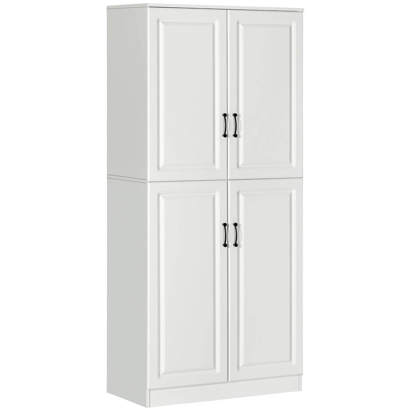 71" Freestanding Kitchen Pantry Cabinet, Storage Cabinet with 4 Hinged Doors and Adjustable Shelves, White