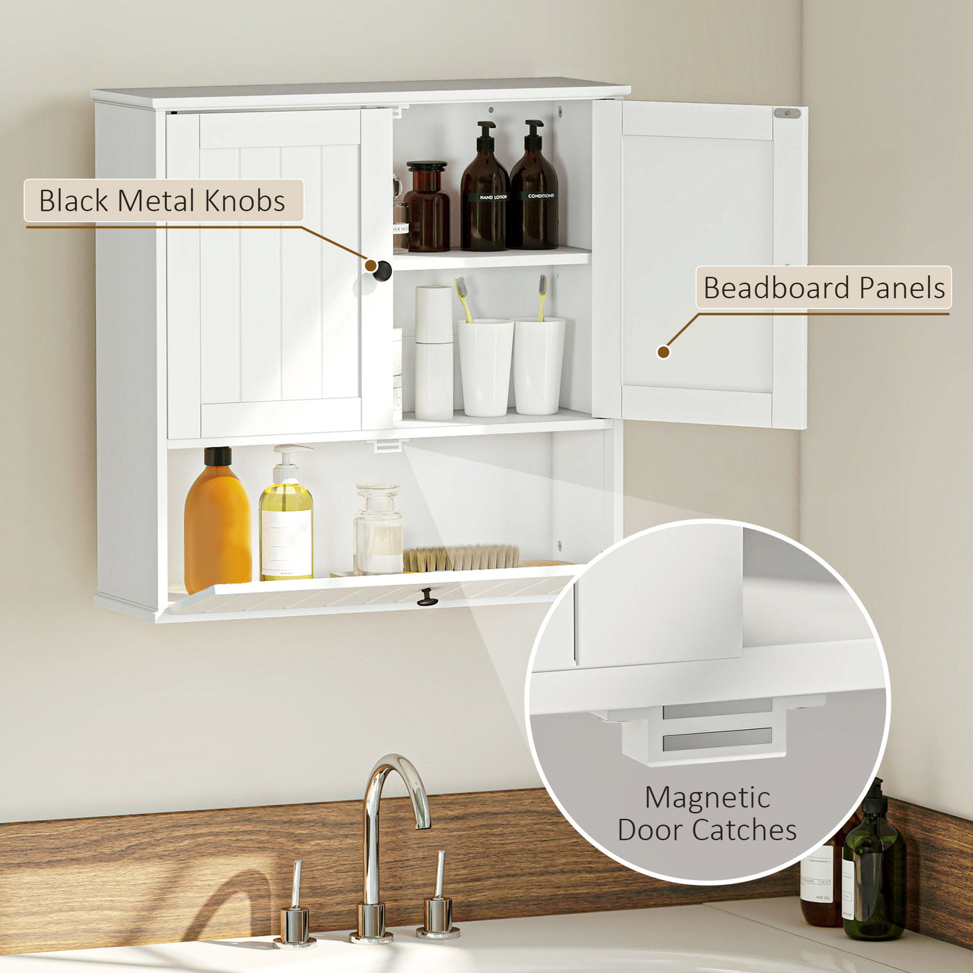 Bathroom Wall Cabinet, Farmhouse Medicine Cabinet with Adjustable Shelves and Flip-Down Door, Over The Toilet, White