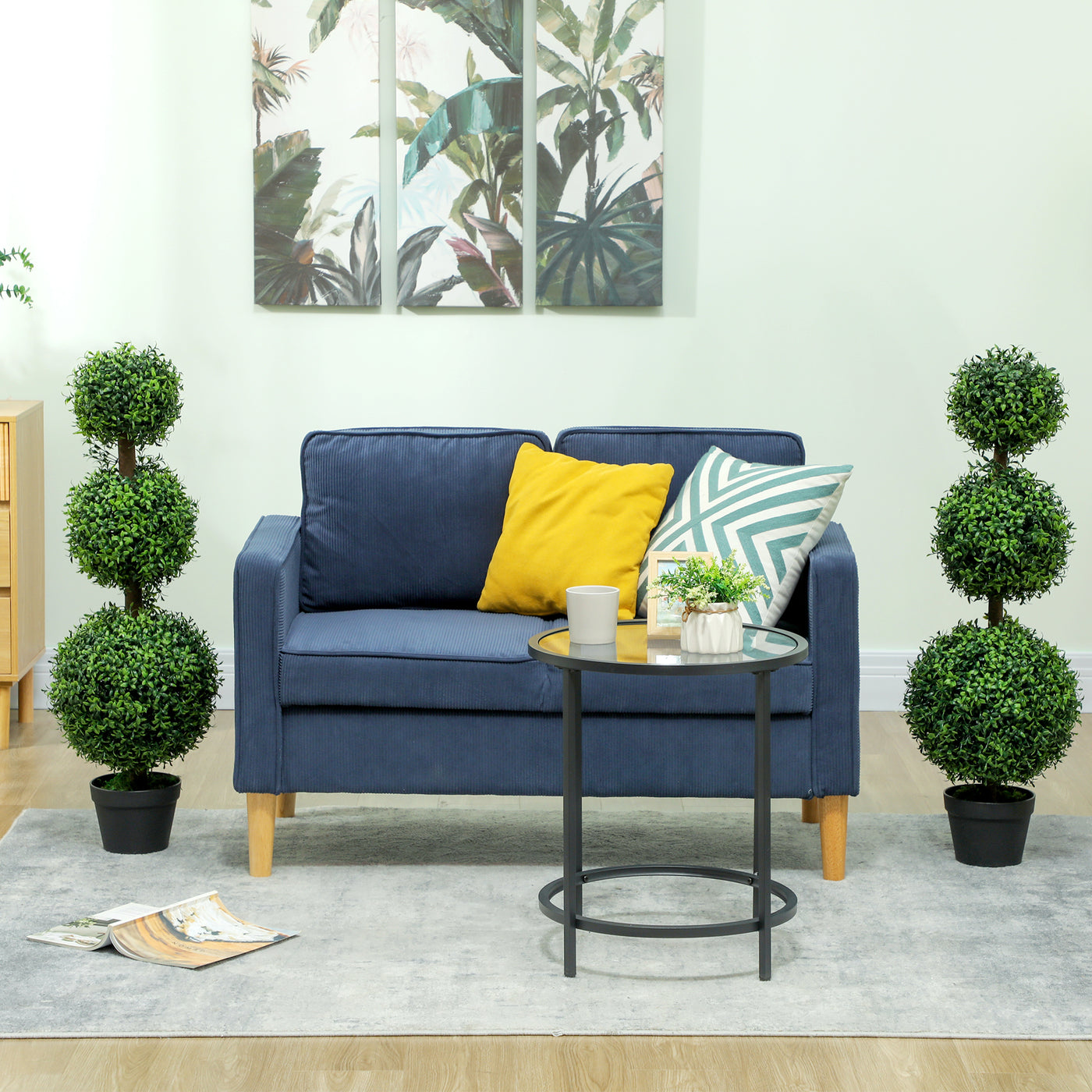 2 Pack 40" Artificial Trees, Boxwood Topiary Ball Trees with Pot for Indoor, Outdoor, Home Office, Living Room, Green