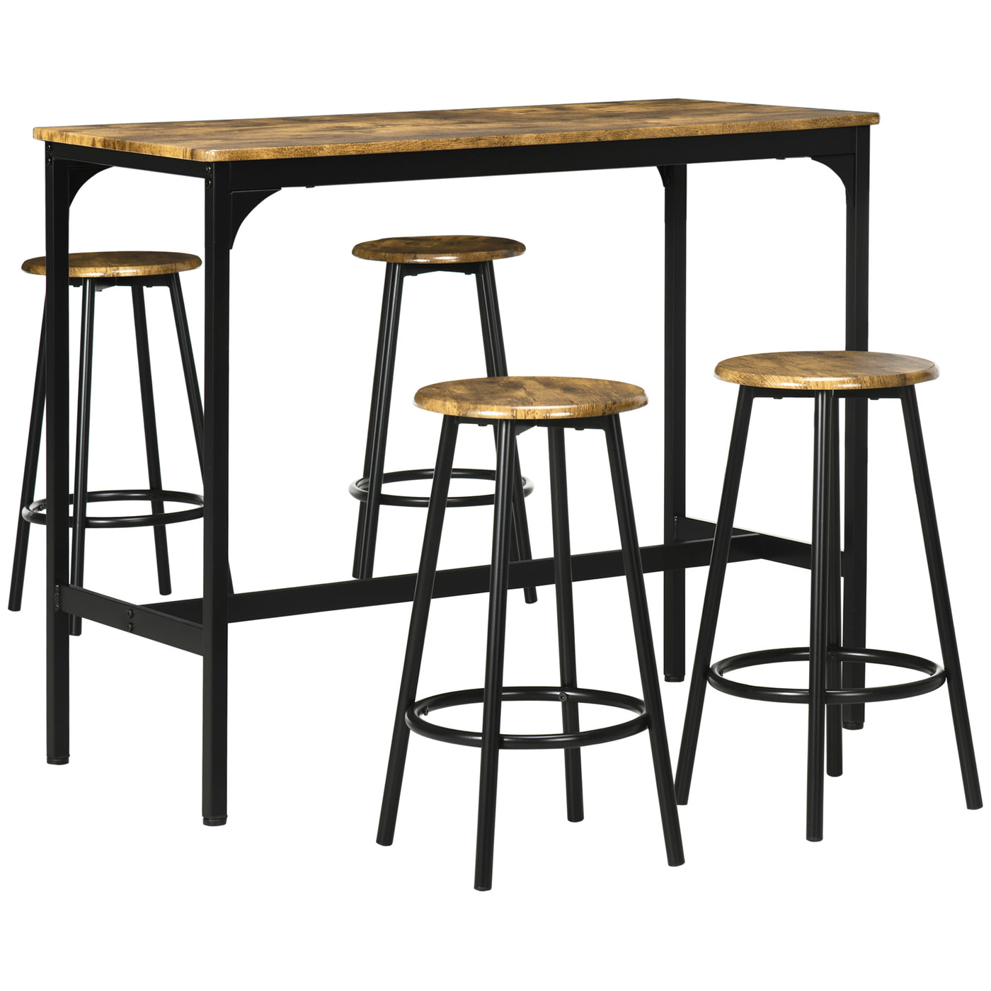 5-Piece Bar Table Set for 4, Industrial Counter Height Bar Table and Chairs for Kitchen, Dining Room, Rustic Brown